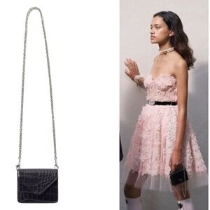 Black Vegan Croc leather chain strap wallet